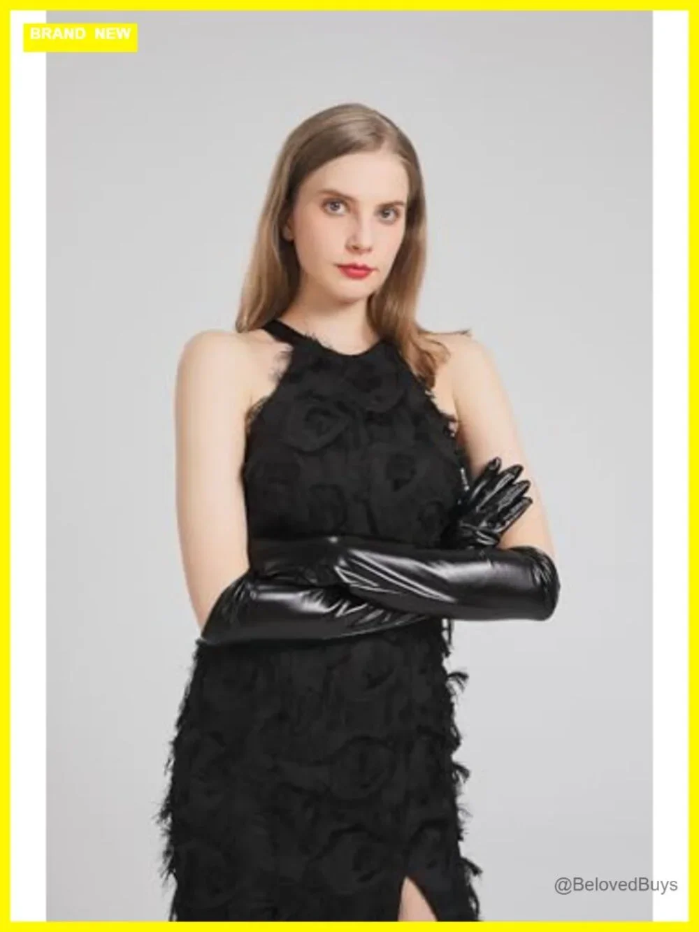 Faux Leather Elbow Length Gloves Women Costume Opera Halloween Cosplay Metallic